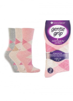 3 pair pack Gentle Grip Socks - Pink Marl Argyle